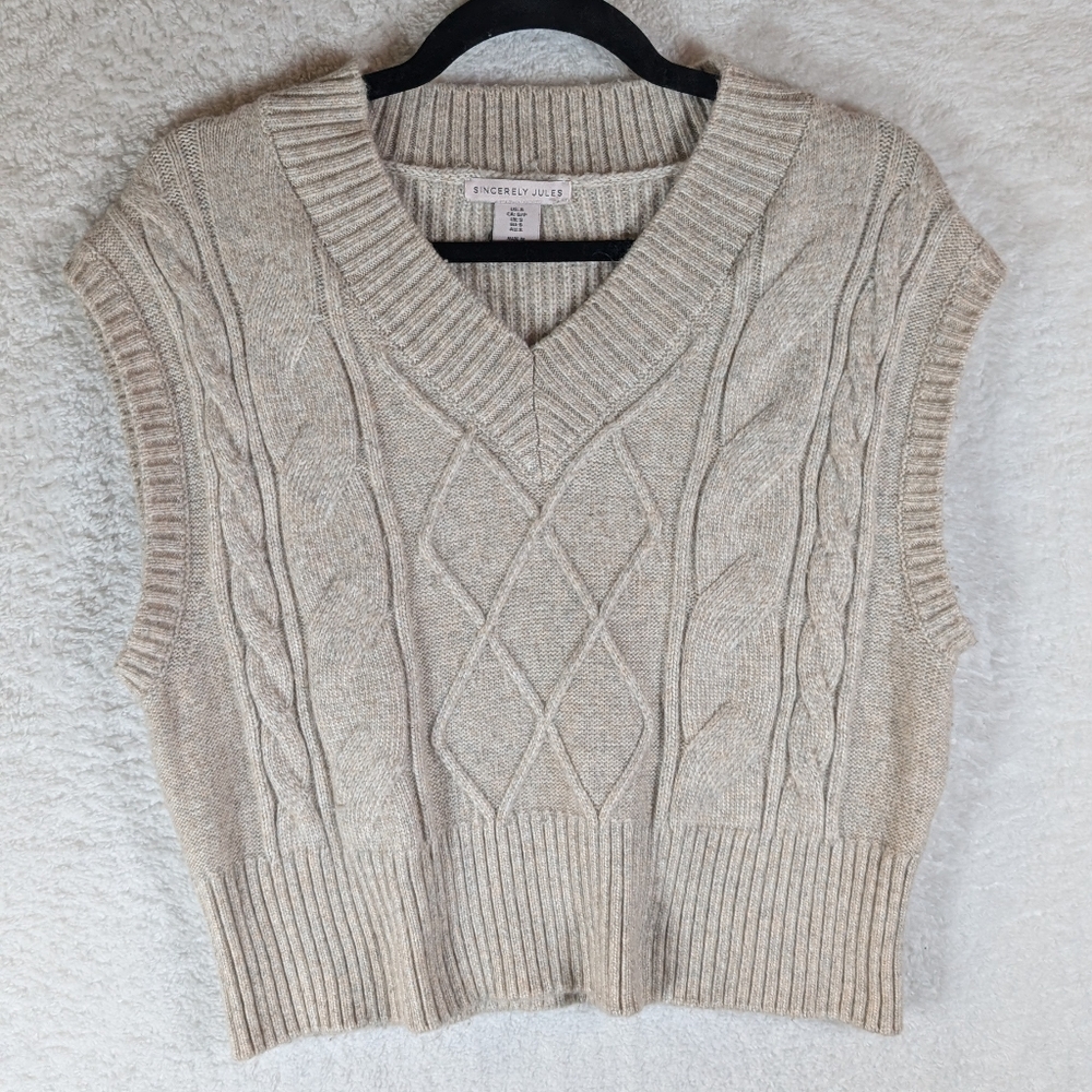 358-Sincerely Jules Beige‎ Cable Knit Sweater Vest
